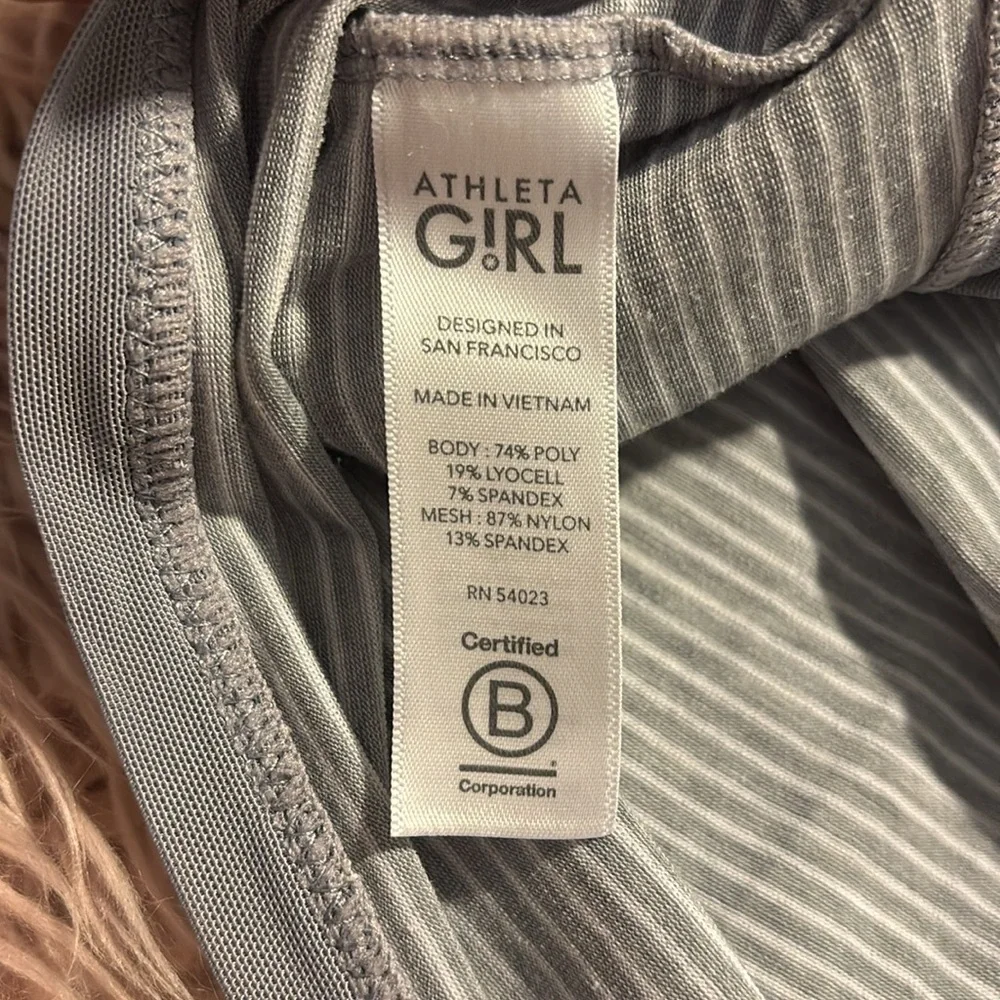Athleta Girl Striped Back Mesh Seam Shirt